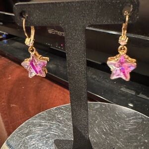 Gold Star Earrings with Pink Accents